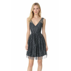 Hayley Paige Occasions Lace Cocktail Dress 2 Gray Silver Party Prom Formal
